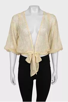Sheer silk blouse with ties