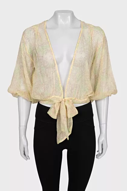 Sheer silk blouse with ties