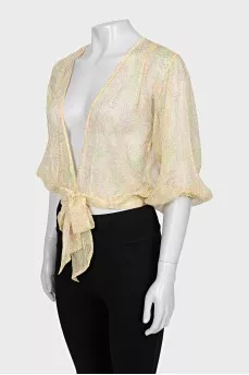 Sheer silk blouse with ties
