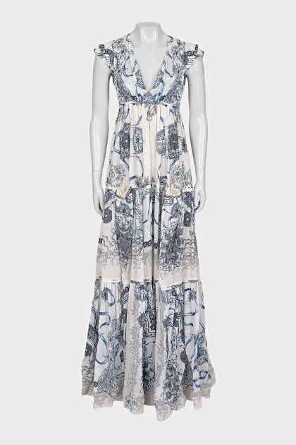 Printed zipper maxi dress