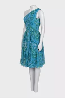 Printed silk dress with buttons on the side