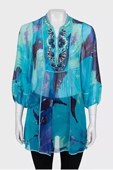 Transparent blouse with crystals