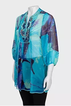 Transparent blouse with crystals