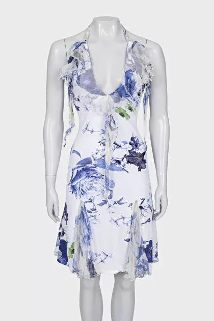 Floral print dress with open back