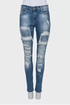 Рвані джинси skinny синього кольору
