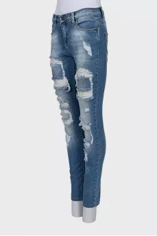 Рвані джинси skinny синього кольору