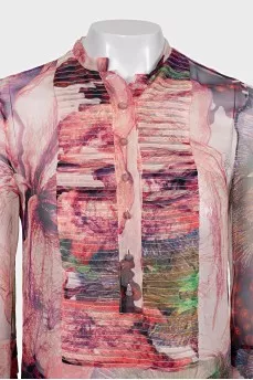 Straight-cut silk blouse with buttons