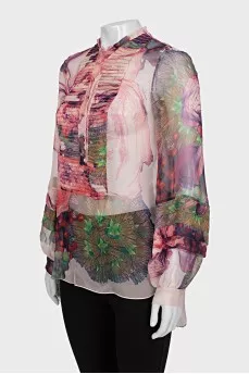 Straight-cut silk blouse with buttons