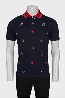 Men's blue polo shirt with branded embroidery