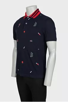 Men's blue polo shirt with branded embroidery