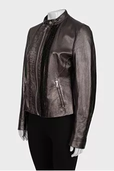 Brown leather jacket with ruffles