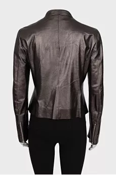 Brown leather jacket with ruffles