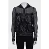 Semi-transparent jacket with drawstrings and pockets