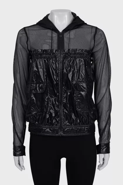 Semi-transparent jacket with drawstrings and pockets