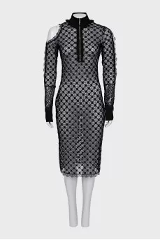 Mesh dress with off-the-shoulder cutout
