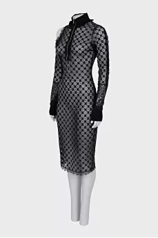Mesh dress with off-the-shoulder cutout