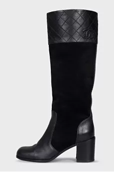 Black suede and leather boots