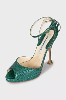 Textured leather heeled sandals