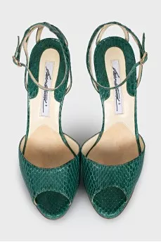 Textured leather heeled sandals