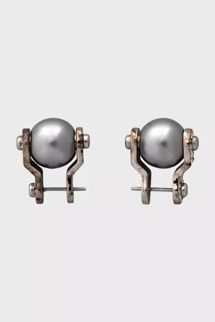 Silver earrings with beads and crystals