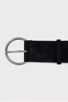 Leather and suede belt with a round buckle