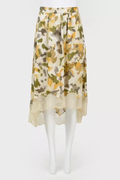 Military color skirt with lace