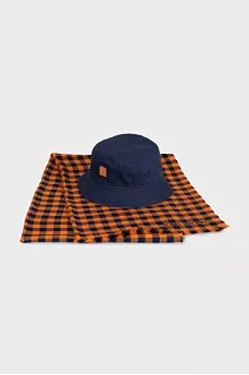 Plaid scarf and panama hat set