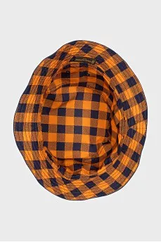 Plaid scarf and panama hat set