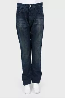 Jeans with scuffs and rhinestones