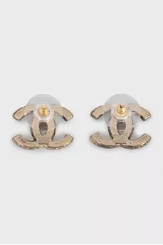 Gold-color logo-shaped earrings