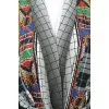 Khalat dress in a combined cage and an abstract print