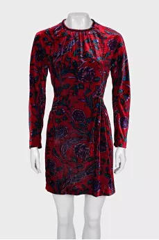 Velvet dress with floral print