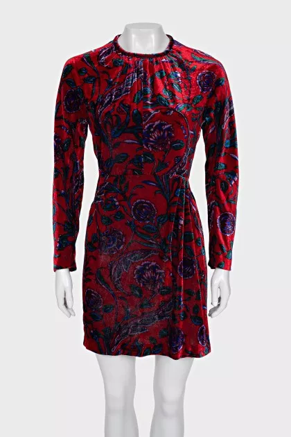 Velvet dress with floral print