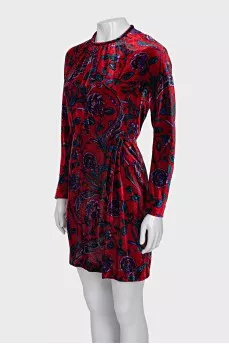 Velvet dress with floral print