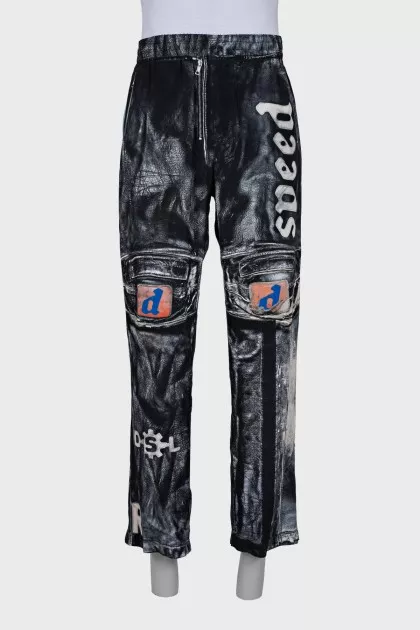 Men's printed track pants with tag