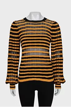Striped jumper with back fastening