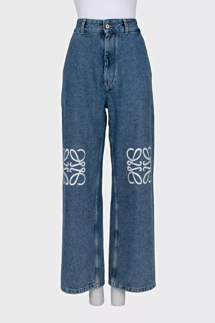 Wide-leg jeans with embroidered knees