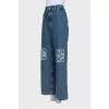 Wide-leg jeans with embroidered knees