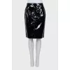 Patent leather pencil skirt