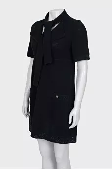 Black dress with tie collar