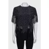 Silk blouse with lace in a floral print