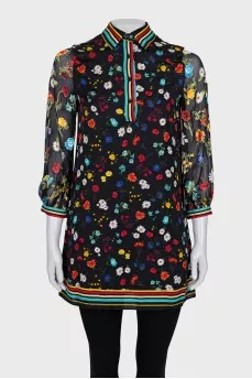 Long blouse with floral print