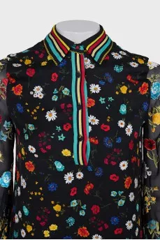 Long blouse with floral print