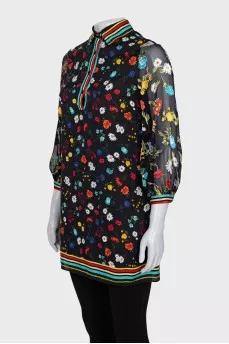 Long blouse with floral print