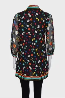 Long blouse with floral print