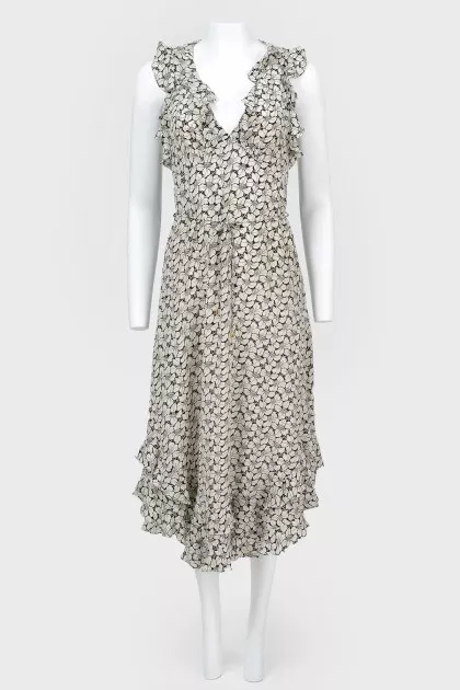 Floral print midi dress with ruffles