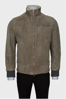 Men's leather jacket with zipper