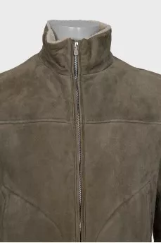 Men's leather jacket with zipper