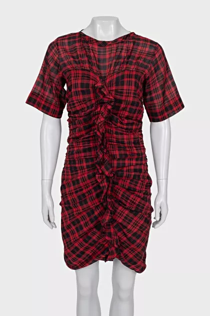 Plaid dress with draped zipper
