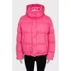 Pink down jacket with a detachable hood